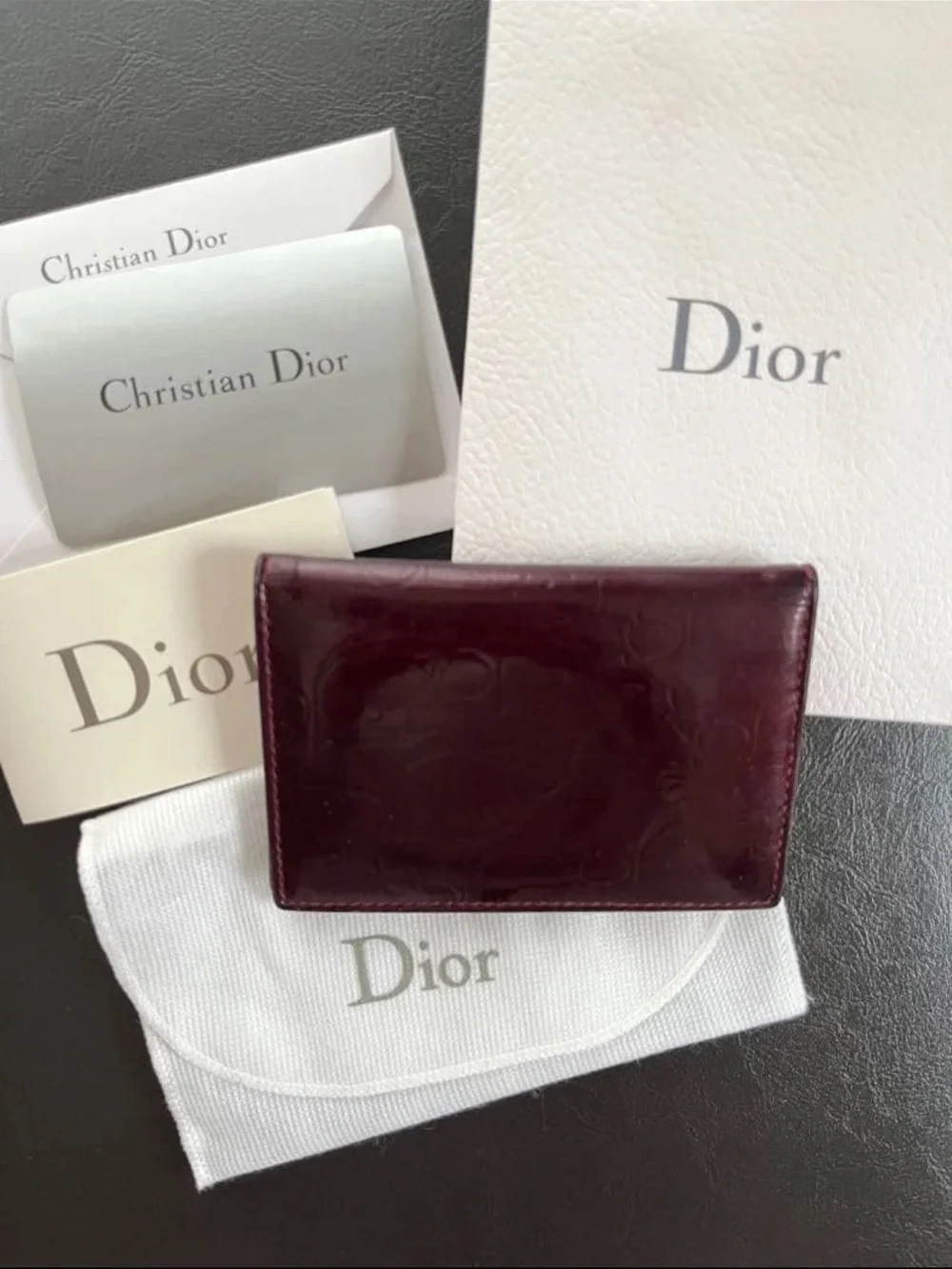 Dior Burgundy Patent Leather Card & Key Holder